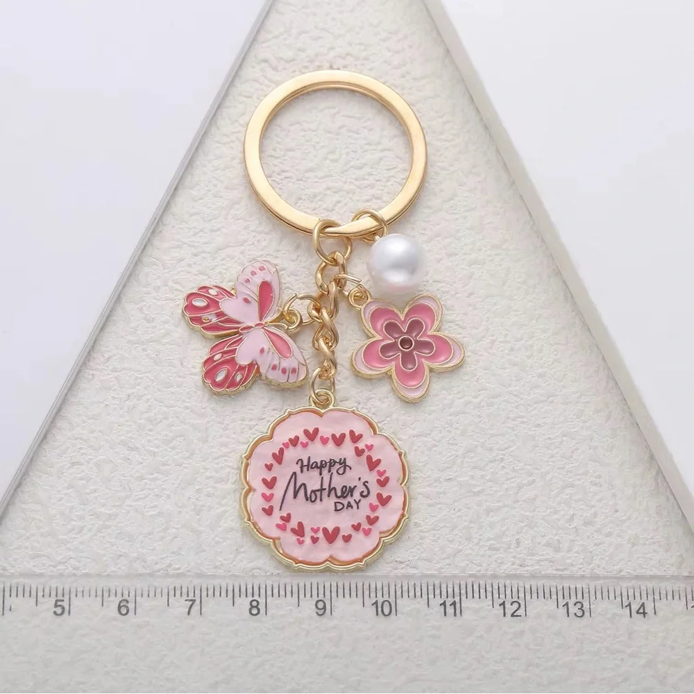 🌸Mother's Day Special 🌸Pink Butterfly Floral Pearl Keychain with Pink Charms